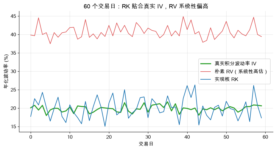 60 个交易日：RK 贴合真实 IV，RV 系统性偏高