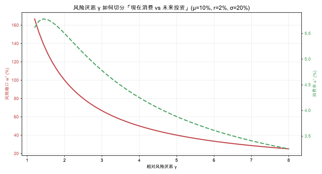 风险厌恶 γ 如何切分消费 vs 投资